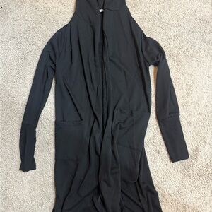 Sweet Romeo Black Hooded Open Front Cardigan Duster